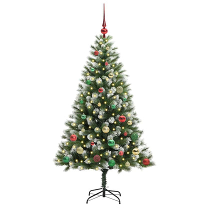 vidaXL Artificial Hinged Christmas Tree with Flocked Snow 150 LEDs - Green - 150 cm - 46650