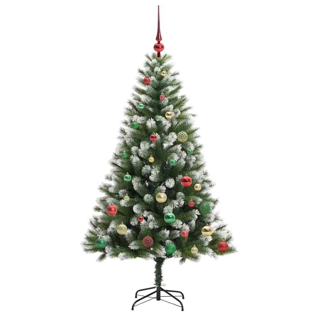 vidaXL Artificial Hinged Christmas Tree with Flocked Snow 150 LEDs - Green - 150 cm - 46650