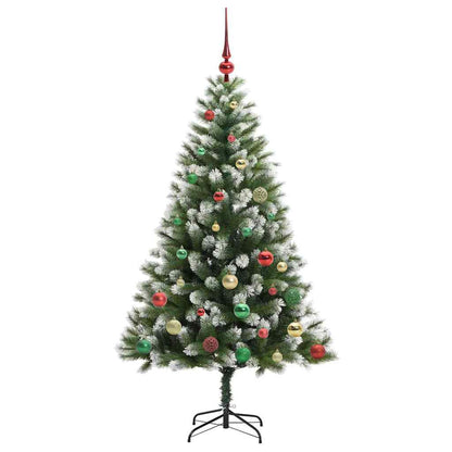 vidaXL Artificial Hinged Christmas Tree with Flocked Snow 150 LEDs - Green - 150 cm - 46650