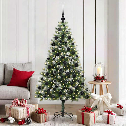 vidaXL Artificial Hinged Christmas Tree with Flocked Snow 300 LEDs - Green - 180 cm