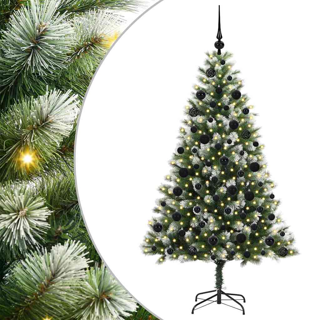vidaXL Artificial Hinged Christmas Tree with Flocked Snow 300 LEDs - Green - 180 cm