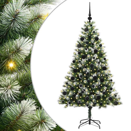 vidaXL Artificial Hinged Christmas Tree with Flocked Snow 300 LEDs - Green - 180 cm