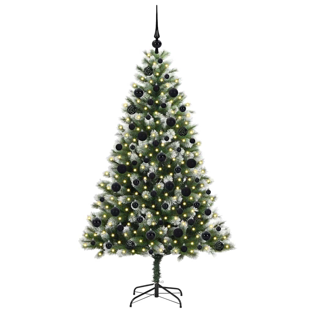 vidaXL Artificial Hinged Christmas Tree with Flocked Snow 300 LEDs - Green - 180 cm