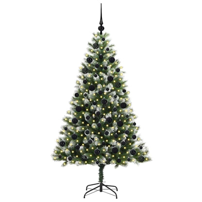 vidaXL Artificial Hinged Christmas Tree with Flocked Snow 300 LEDs - Green - 180 cm