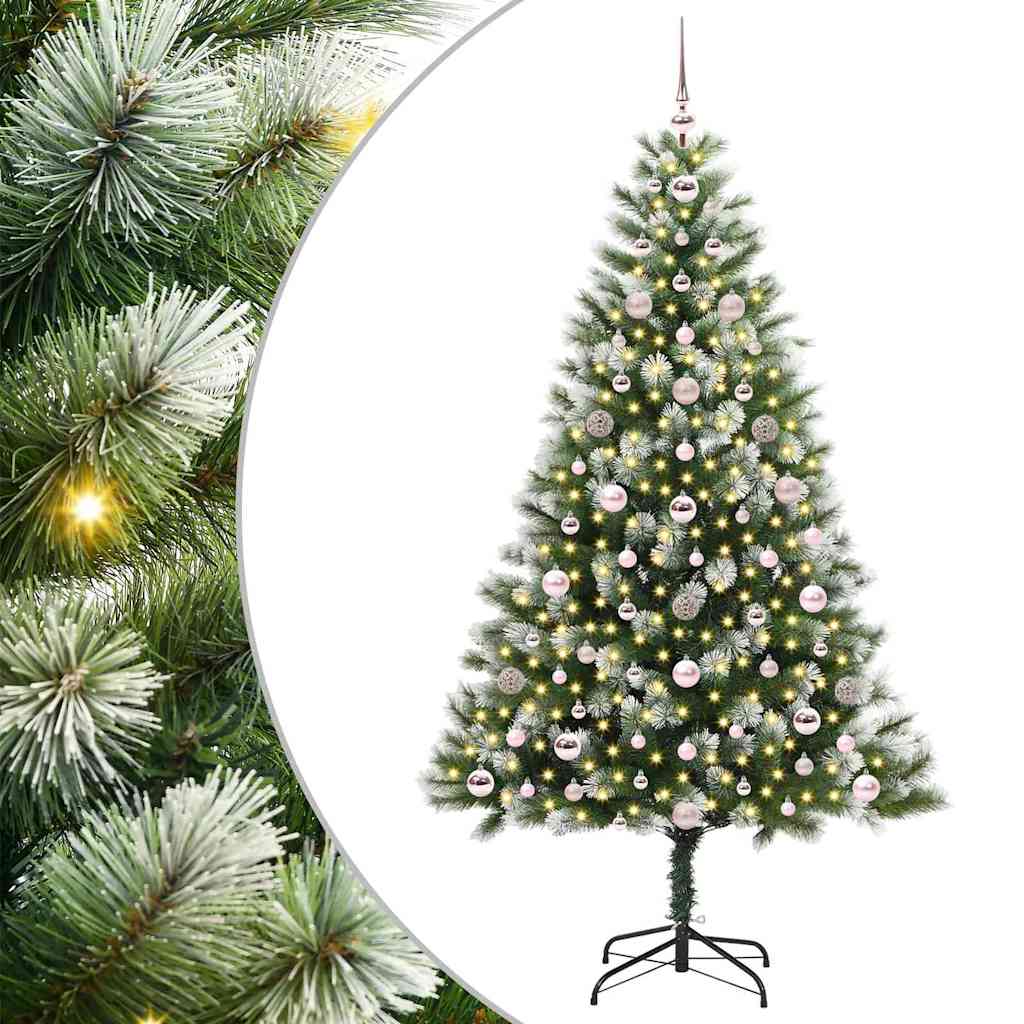 vidaXL Artificial Hinged Christmas Tree with Flocked Snow 300 LEDs - Green - 180 cm - 46672