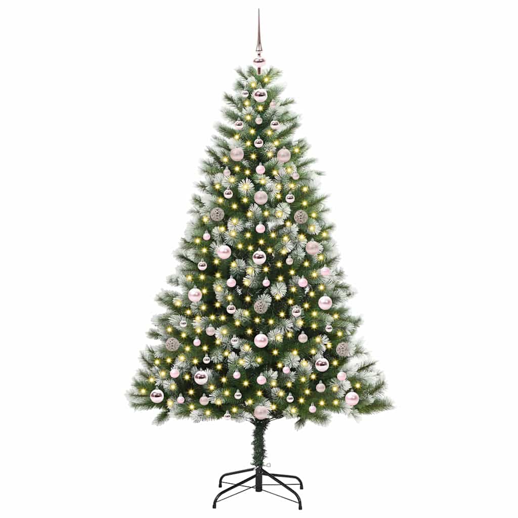 vidaXL Artificial Hinged Christmas Tree with Flocked Snow 300 LEDs - Green - 180 cm - 46672