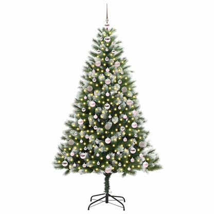 vidaXL Artificial Hinged Christmas Tree with Flocked Snow 300 LEDs - Green - 180 cm - 46672