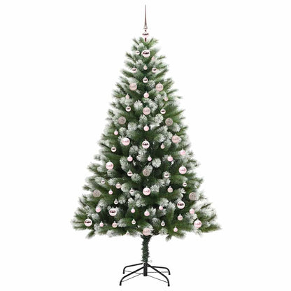 vidaXL Artificial Hinged Christmas Tree with Flocked Snow 300 LEDs - Green - 180 cm - 46672