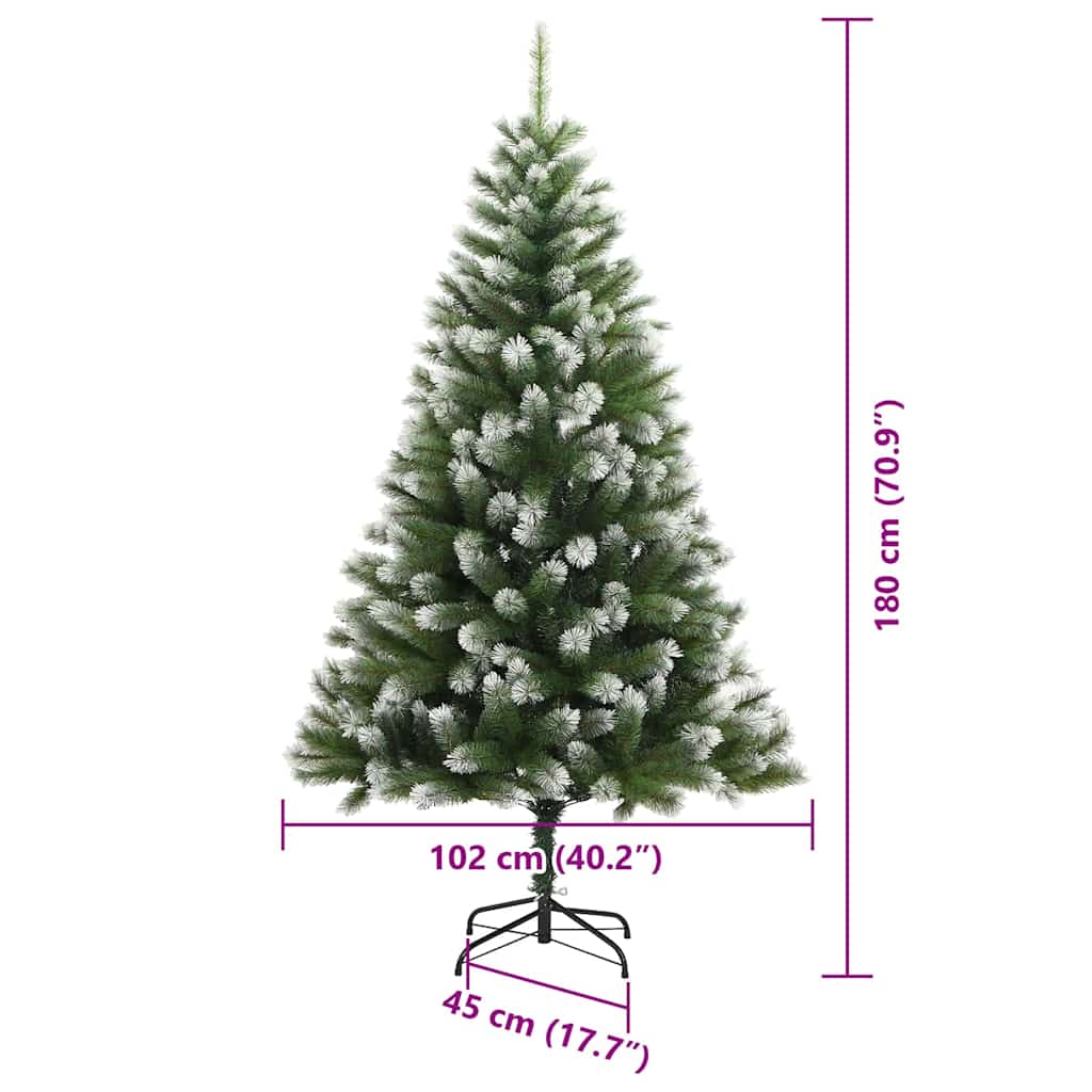 vidaXL Artificial Hinged Christmas Tree with Flocked Snow 300 LEDs - Green - 180 cm - 46672