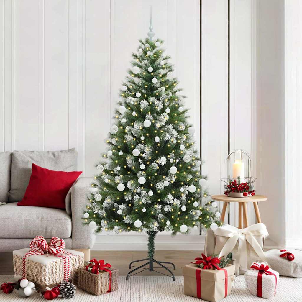 vidaXL Artificial Hinged Christmas Tree with Flocked Snow 300 LEDs - Green - 180 cm - 46675