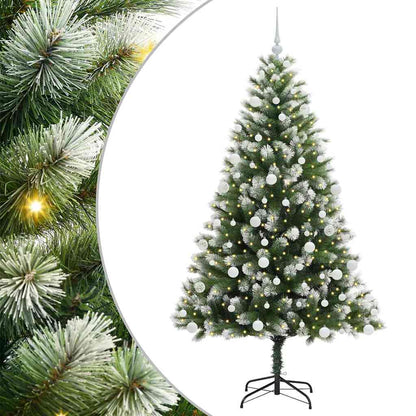 vidaXL Artificial Hinged Christmas Tree with Flocked Snow 300 LEDs - Green - 180 cm - 46675