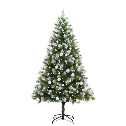 vidaXL Artificial Hinged Christmas Tree with Flocked Snow 300 LEDs - Green - 180 cm - 46675
