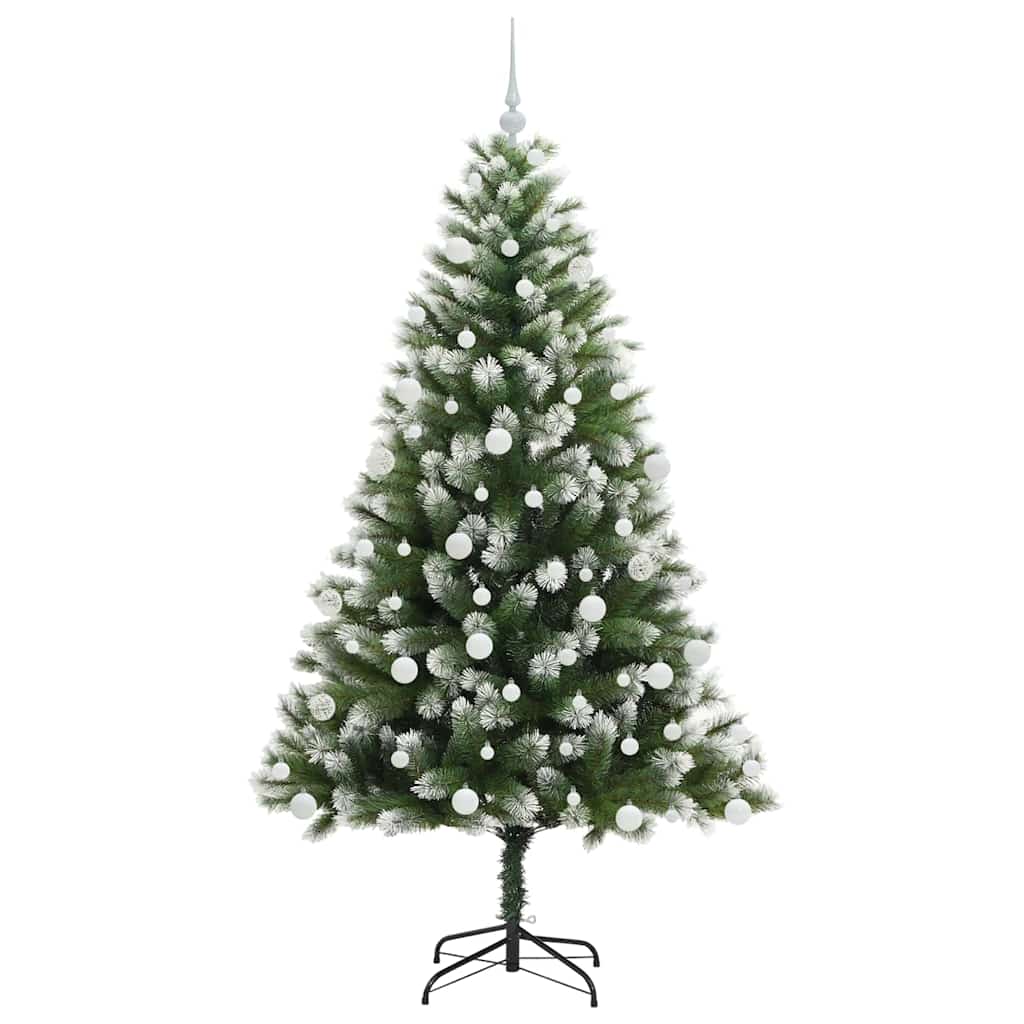 vidaXL Artificial Hinged Christmas Tree with Flocked Snow 300 LEDs - Green - 180 cm - 46675