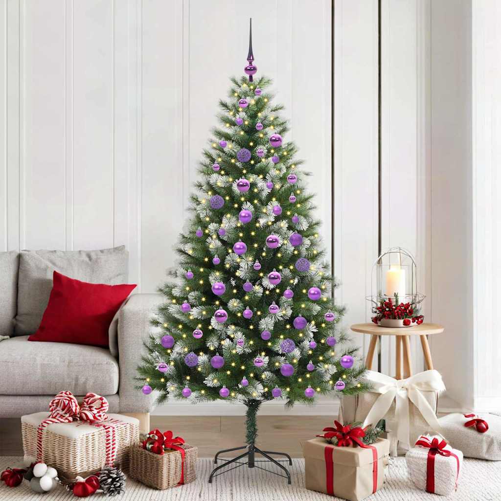 vidaXL Artificial Hinged Christmas Tree with Flocked Snow 300 LEDs - Green - 180 cm - 46676