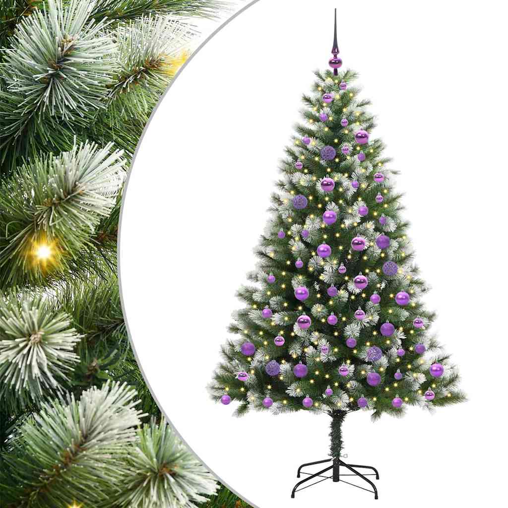 vidaXL Artificial Hinged Christmas Tree with Flocked Snow 300 LEDs - Green - 180 cm - 46676