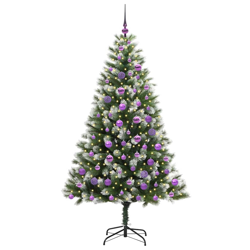 vidaXL Artificial Hinged Christmas Tree with Flocked Snow 300 LEDs - Green - 180 cm - 46676