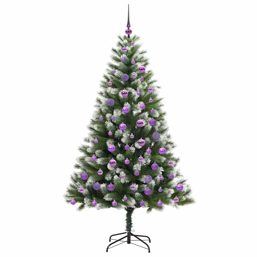 vidaXL Artificial Hinged Christmas Tree with Flocked Snow 300 LEDs - Green - 180 cm - 46676