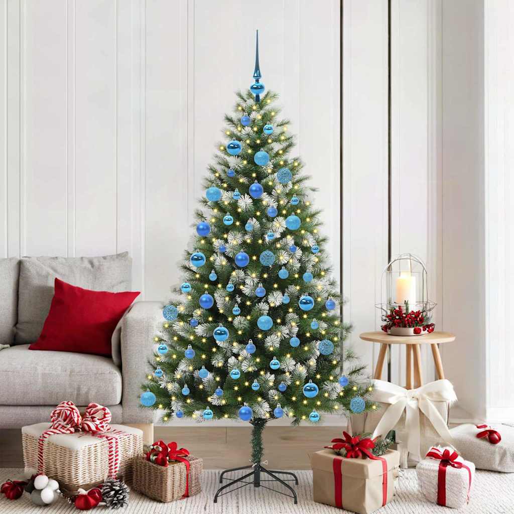 vidaXL Artificial Hinged Christmas Tree with Flocked Snow 300 LEDs - Green - 180 cm - 46683