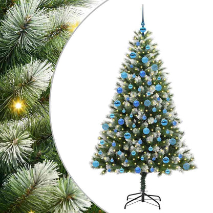 vidaXL Artificial Hinged Christmas Tree with Flocked Snow 300 LEDs - Green - 180 cm - 46683