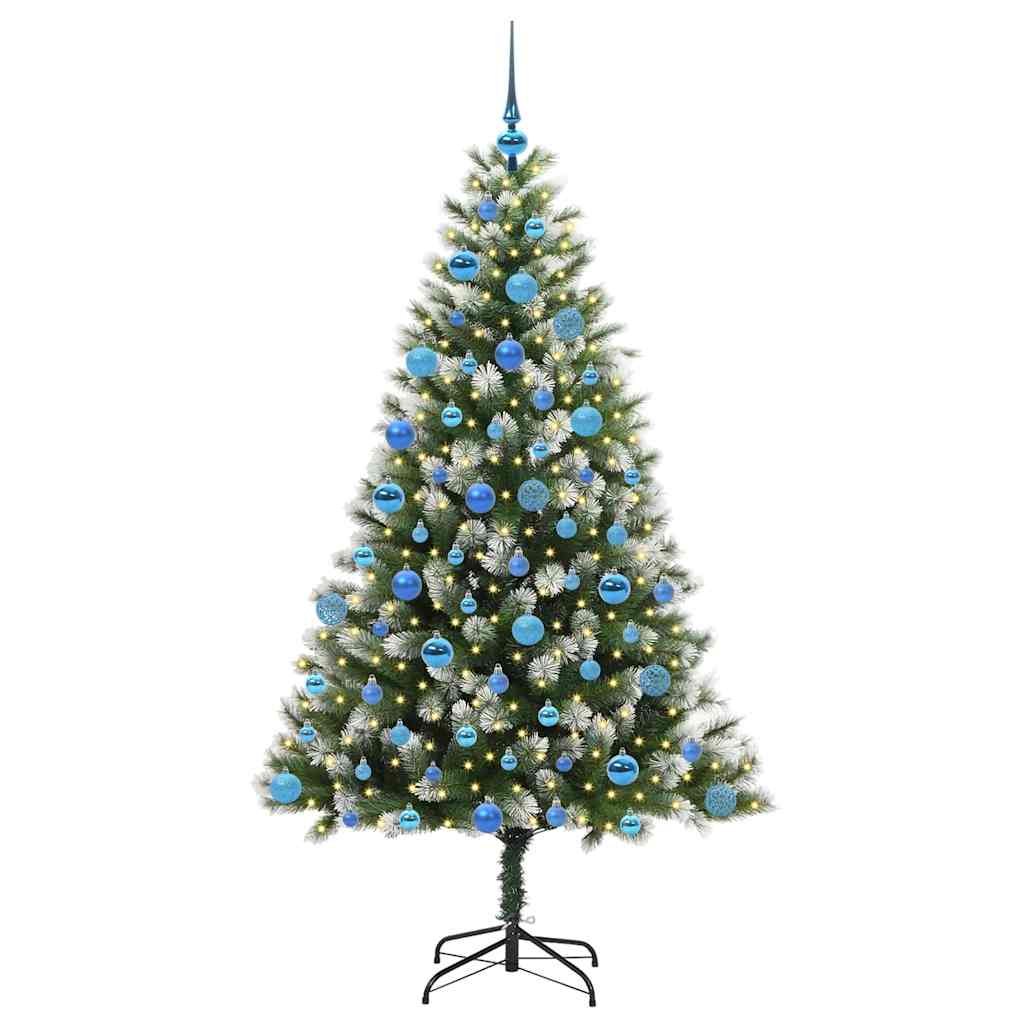 vidaXL Artificial Hinged Christmas Tree with Flocked Snow 300 LEDs - Green - 180 cm - 46683
