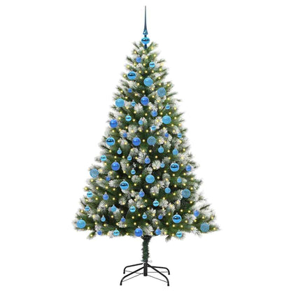 vidaXL Artificial Hinged Christmas Tree with Flocked Snow 300 LEDs - Green - 180 cm - 46683
