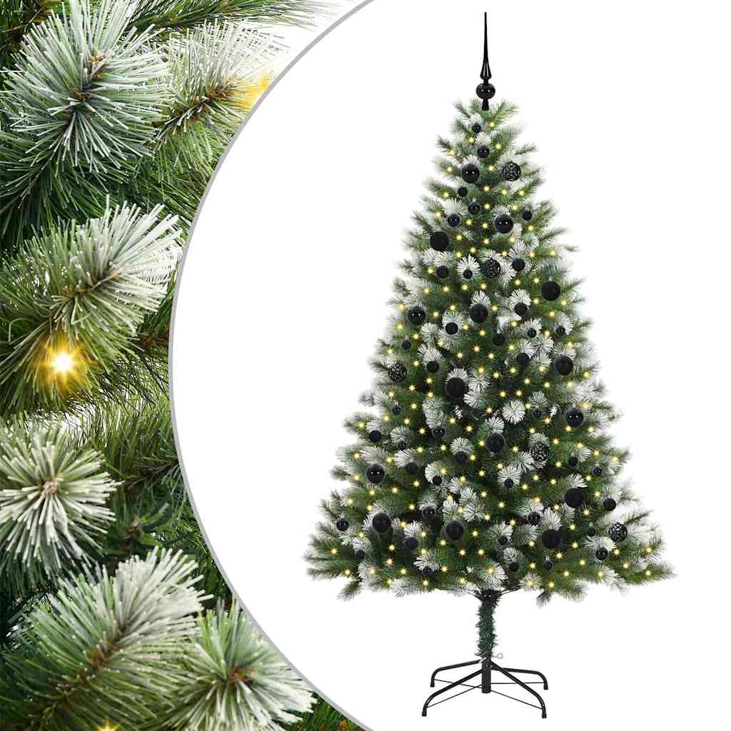 vidaXL Artificial Hinged Christmas Tree with Flocked Snow 300 LEDs - Green - 210 cm