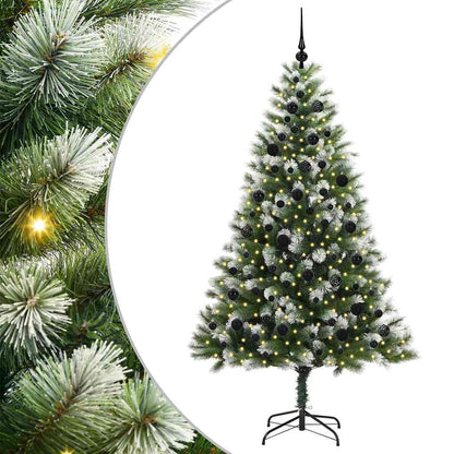 vidaXL Artificial Hinged Christmas Tree with Flocked Snow 300 LEDs - Green - 210 cm