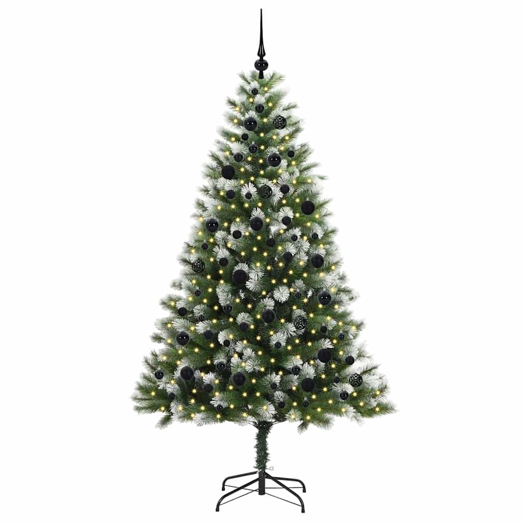 vidaXL Artificial Hinged Christmas Tree with Flocked Snow 300 LEDs - Green - 210 cm