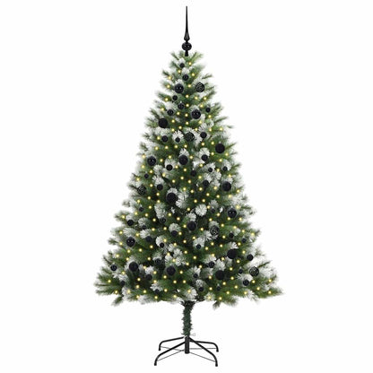 vidaXL Artificial Hinged Christmas Tree with Flocked Snow 300 LEDs - Green - 210 cm