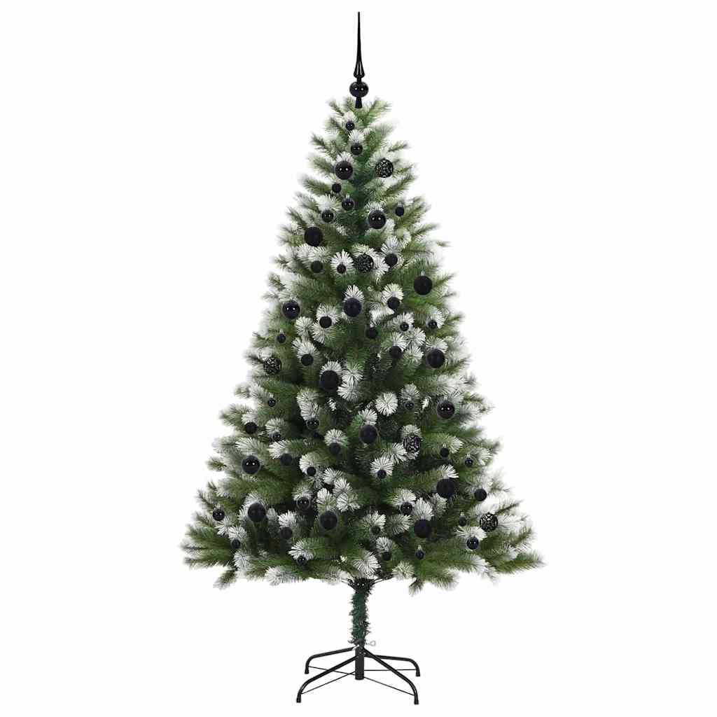 vidaXL Artificial Hinged Christmas Tree with Flocked Snow 300 LEDs - Green - 210 cm