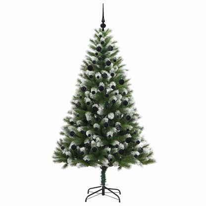 vidaXL Artificial Hinged Christmas Tree with Flocked Snow 300 LEDs - Green - 210 cm