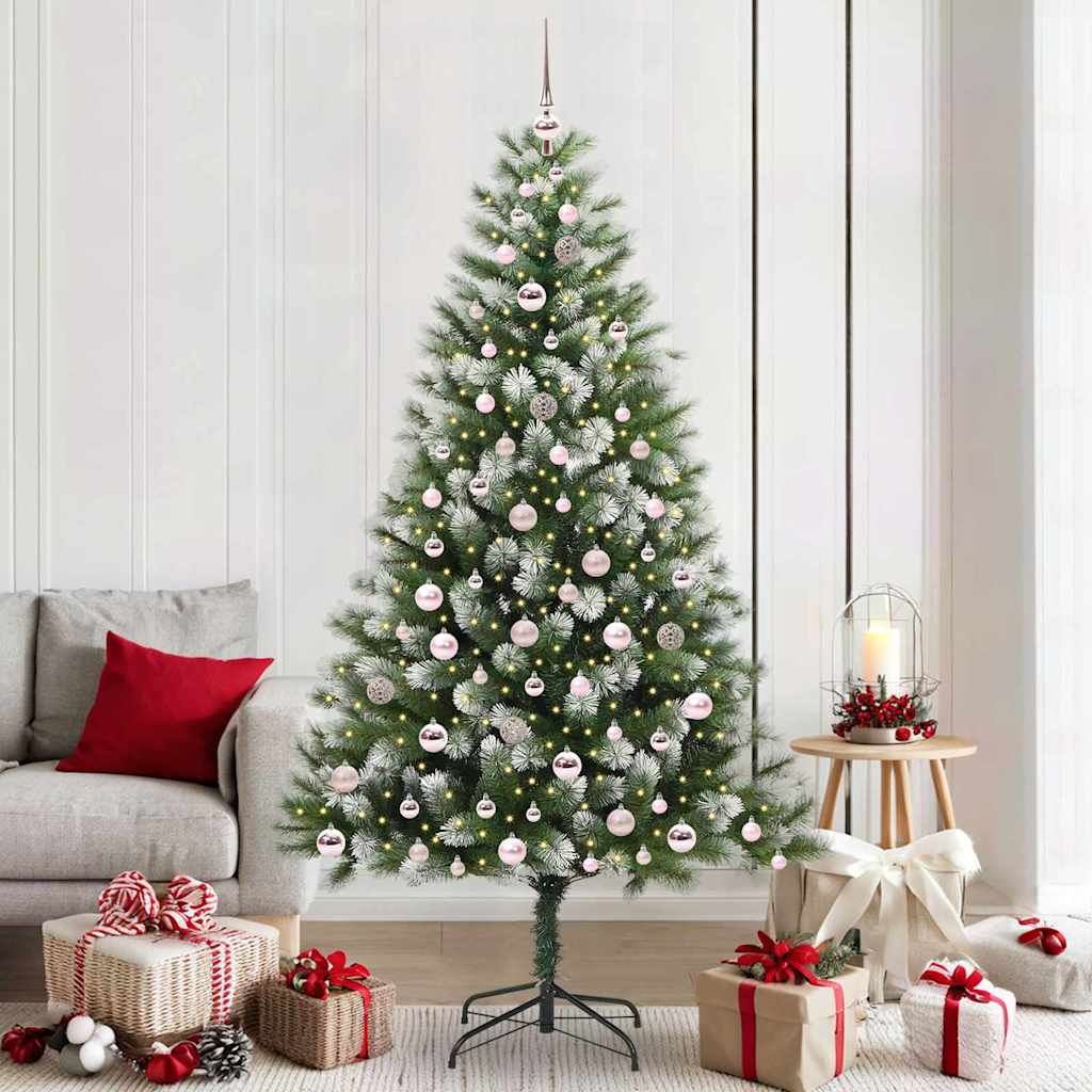 vidaXL Artificial Hinged Christmas Tree with Flocked Snow 300 LEDs - Green - 210 cm - 46699