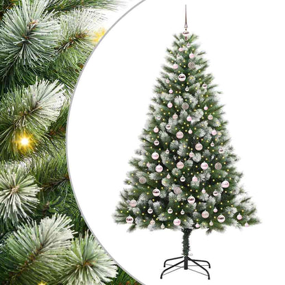 vidaXL Artificial Hinged Christmas Tree with Flocked Snow 300 LEDs - Green - 210 cm - 46699