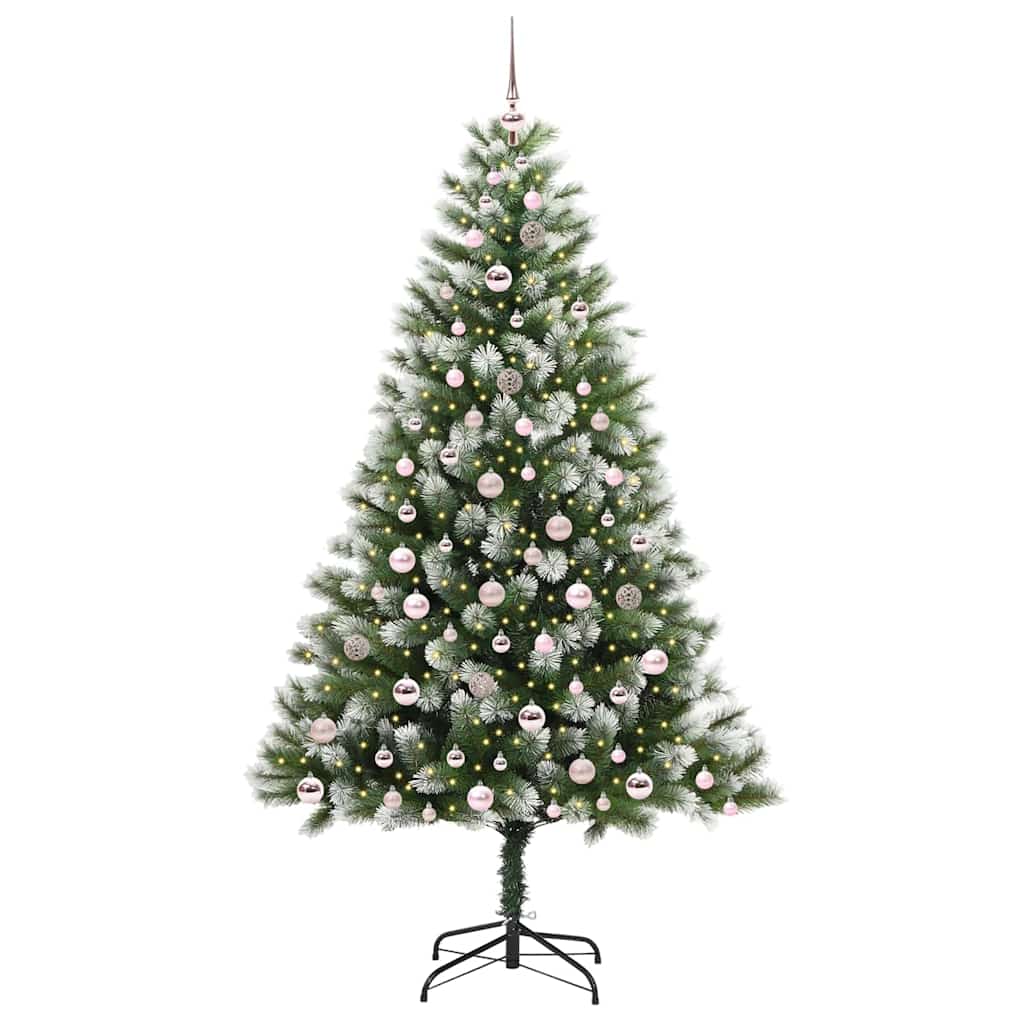 vidaXL Artificial Hinged Christmas Tree with Flocked Snow 300 LEDs - Green - 210 cm - 46699