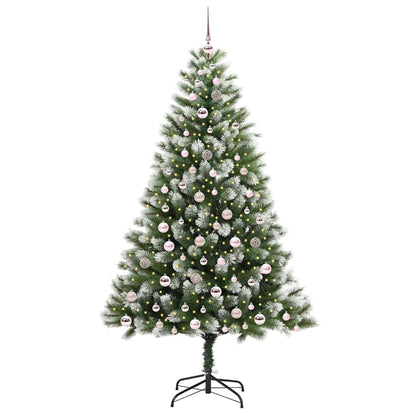 vidaXL Artificial Hinged Christmas Tree with Flocked Snow 300 LEDs - Green - 210 cm - 46699