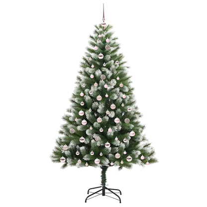 vidaXL Artificial Hinged Christmas Tree with Flocked Snow 300 LEDs - Green - 210 cm - 46699