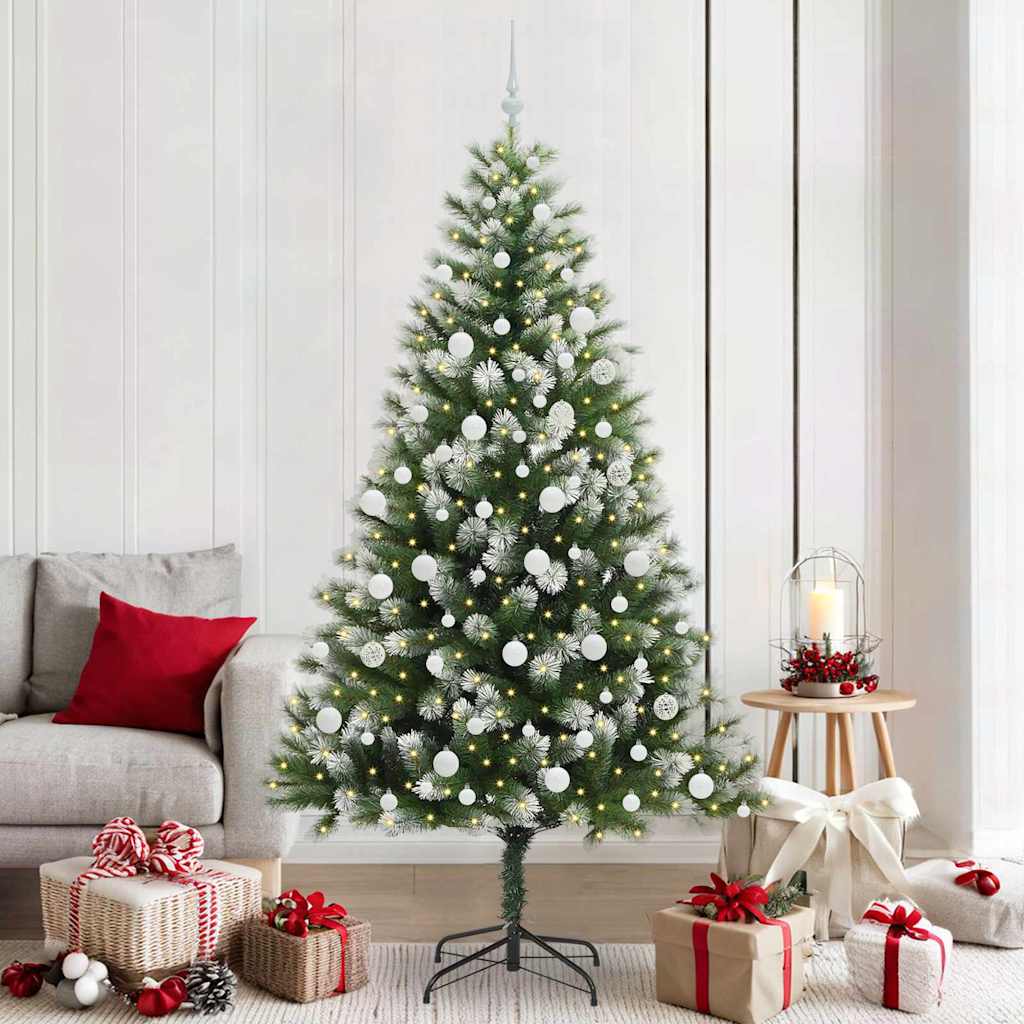 vidaXL Artificial Hinged Christmas Tree with Flocked Snow 300 LEDs - Green - 210 cm - 46701