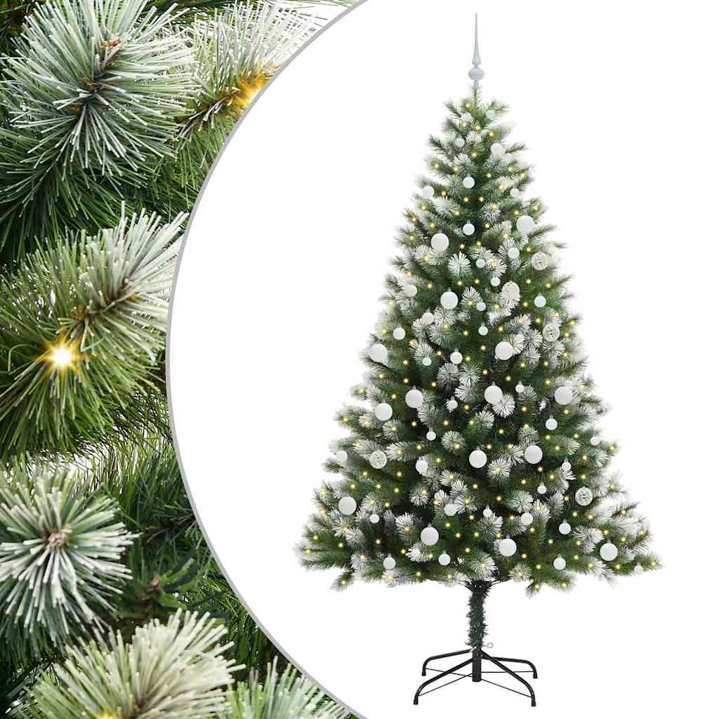 vidaXL Artificial Hinged Christmas Tree with Flocked Snow 300 LEDs - Green - 210 cm - 46701