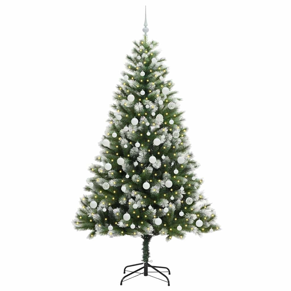 vidaXL Artificial Hinged Christmas Tree with Flocked Snow 300 LEDs - Green - 210 cm - 46701