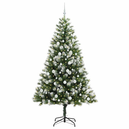 vidaXL Artificial Hinged Christmas Tree with Flocked Snow 300 LEDs - Green - 210 cm - 46701