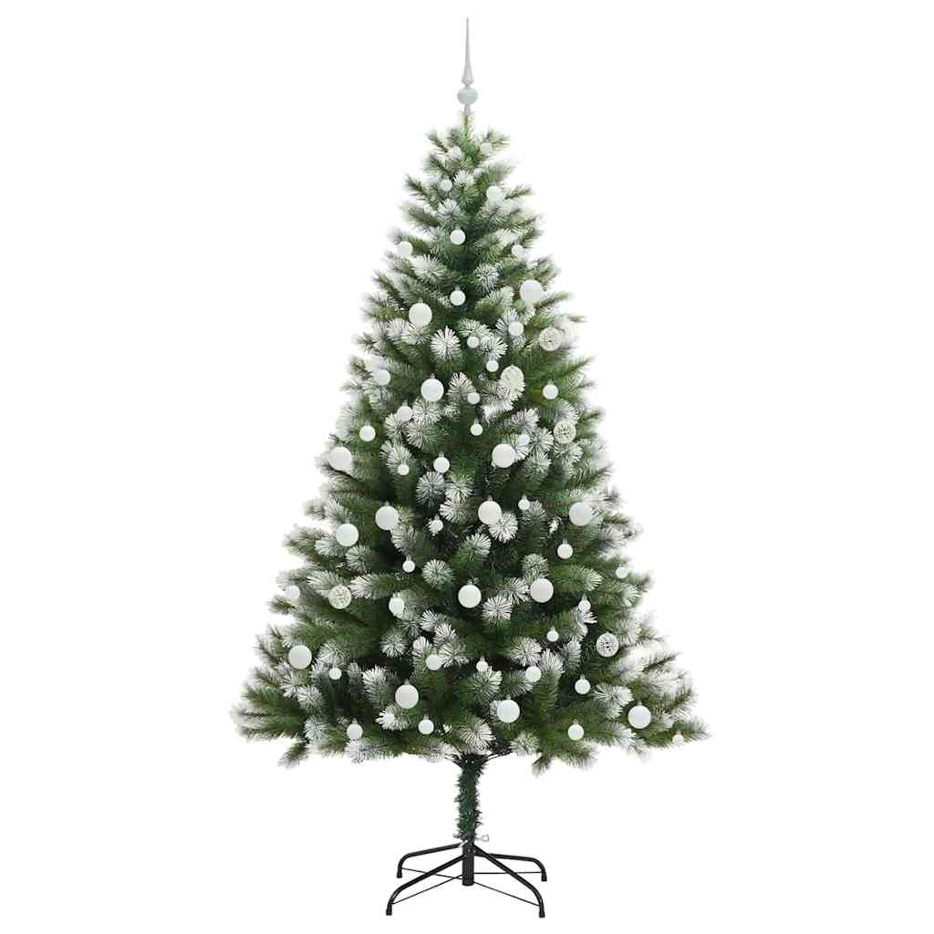 vidaXL Artificial Hinged Christmas Tree with Flocked Snow 300 LEDs - Green - 210 cm - 46701