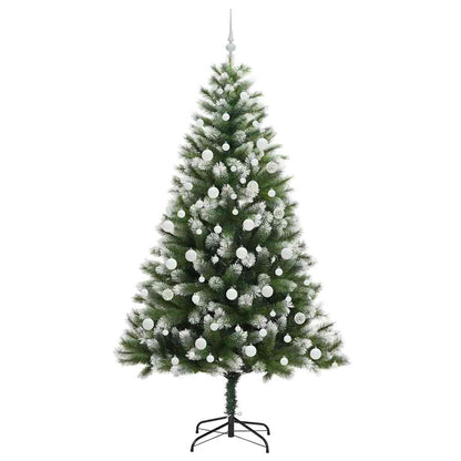 vidaXL Artificial Hinged Christmas Tree with Flocked Snow 300 LEDs - Green - 210 cm - 46701