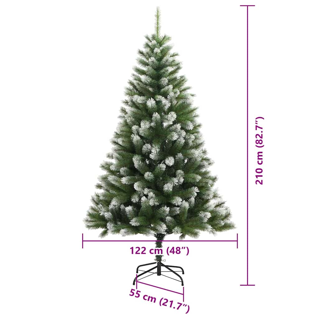 vidaXL Artificial Hinged Christmas Tree with Flocked Snow 300 LEDs - Green - 210 cm - 46701