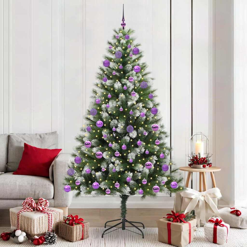 vidaXL Artificial Hinged Christmas Tree with Flocked Snow 300 LEDs - Green - 210 cm - 46703