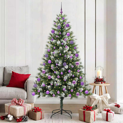 vidaXL Artificial Hinged Christmas Tree with Flocked Snow 300 LEDs - Green - 210 cm - 46703