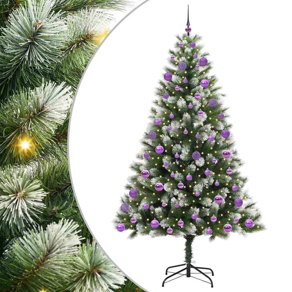 vidaXL Artificial Hinged Christmas Tree with Flocked Snow 300 LEDs - Green - 210 cm - 46703