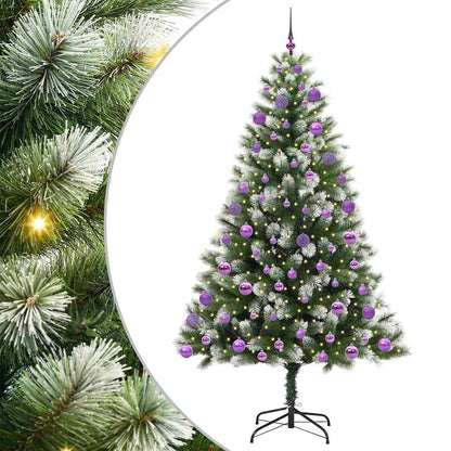 vidaXL Artificial Hinged Christmas Tree with Flocked Snow 300 LEDs - Green - 210 cm - 46703