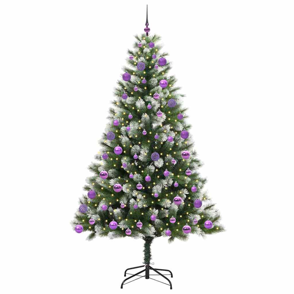 vidaXL Artificial Hinged Christmas Tree with Flocked Snow 300 LEDs - Green - 210 cm - 46703
