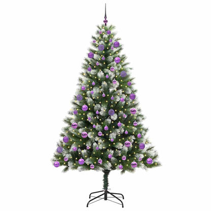 vidaXL Artificial Hinged Christmas Tree with Flocked Snow 300 LEDs - Green - 210 cm - 46703