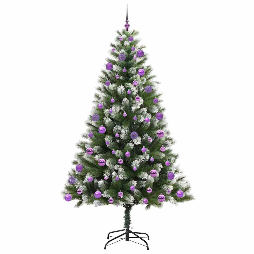 vidaXL Artificial Hinged Christmas Tree with Flocked Snow 300 LEDs - Green - 210 cm - 46703